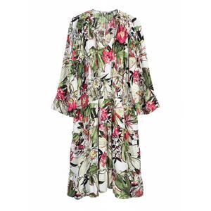 Chico's Womens XXL Tropical Coastal Resortwear Floral Smocked Tiered Boho Dress